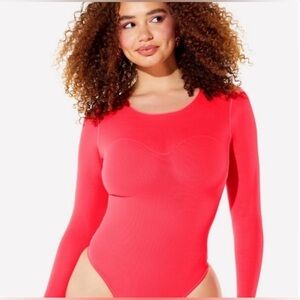 Yitty Fabletics Mesh Me Smoothing Sleeved Hot Pink Thong Bodysuit M NWT
